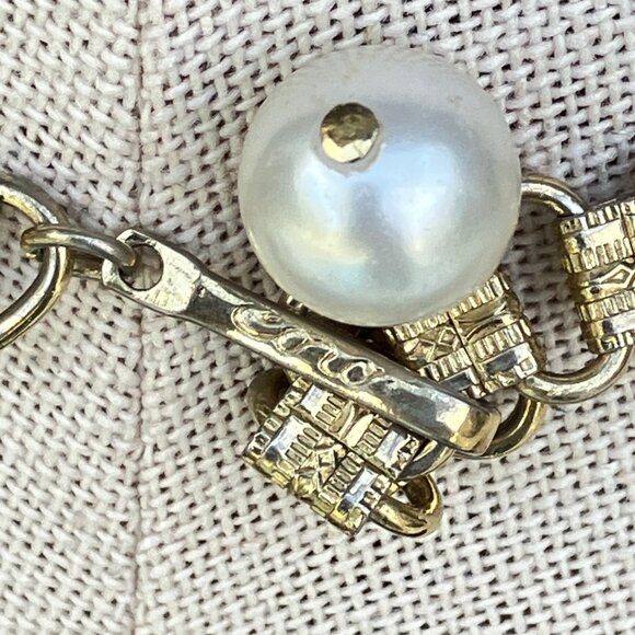 Coro Gold Tone Pearl Drop Waterfall Fringe Bib Necklace - signed - Picture 8 of 15